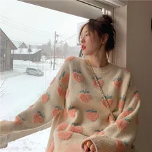 Pink Strawberry Mohair Jacquard Sweater Women 2020 Winter New Loose Sweet Lazy Wind Sweater Women Pink Strawberry Mohair Jacquard Sweater Women 2020 Winter New Loose Sweet Lazy Wind Sweater Women