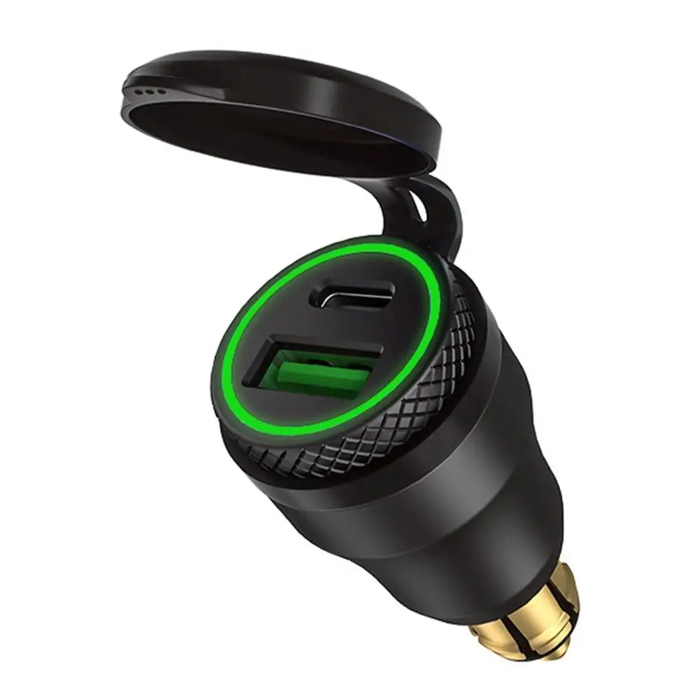 12 V-24 V QC3.0 Тип usb C PD адаптер питания для быстрой зарядки Зарядное устройство Hella DIN ЕС розетка для поездок на мотоцикле DUCATI мотоцикл B8 - Цвет: black(green light)