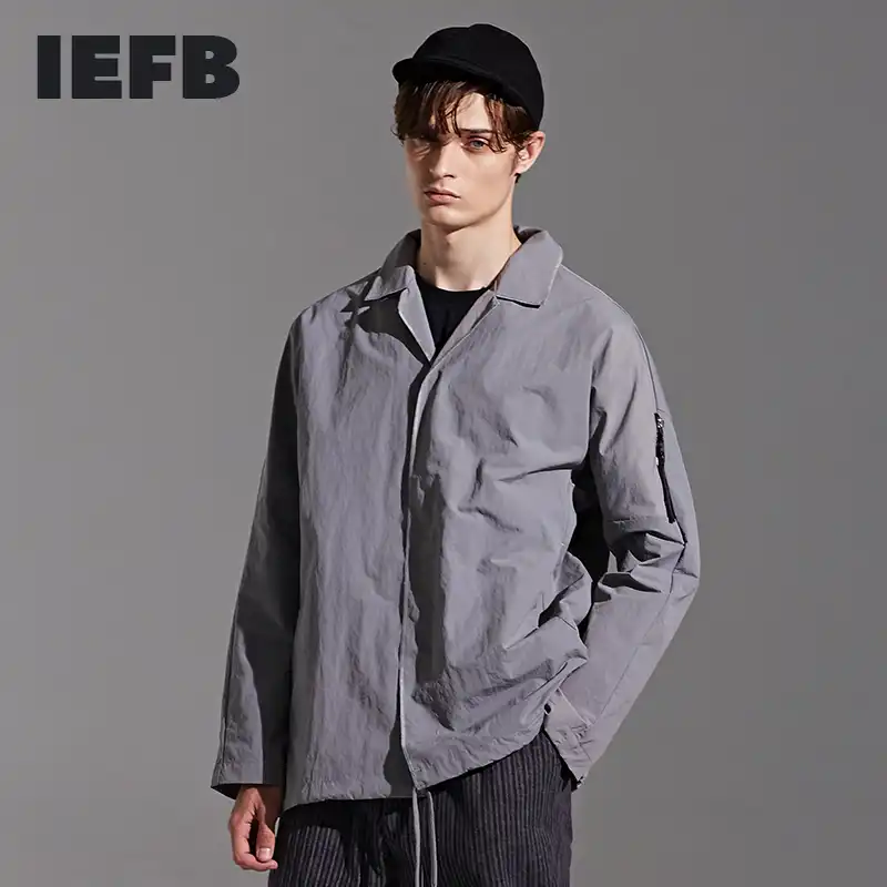 Iefb 紳士服ウインドブレーカー生地男性秋の新ノッチ襟ルース長袖ポケット9y19 カジュアル シャツ Aliexpress