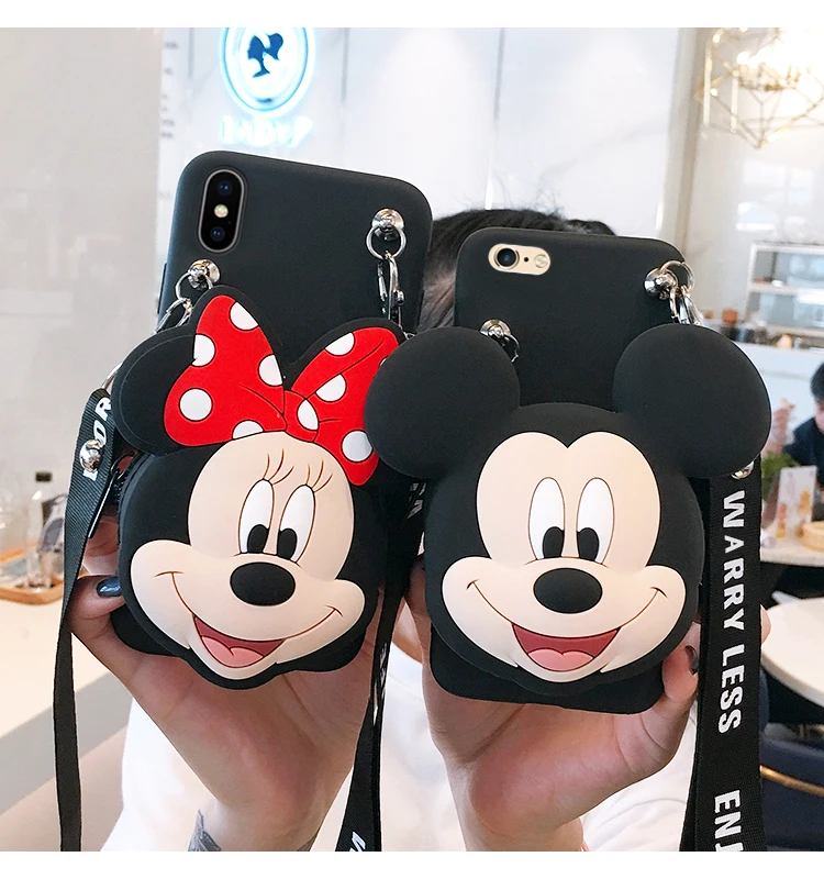 

Lanyard Zipper Wallet Cartoon Phone Case for Samsung Galaxy A70 A60 A50 A40 A30 A20 A10 M30 M20 M10 A80 Soft 3D cute Minnie