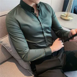 Oimg outono novo estilo masculino cor sólida camisa de mangas compridas textura camisa masculina fina de algodão de algodão de manga comprida camisa