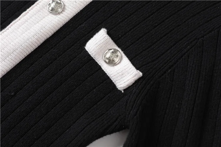 Осень зима Элегантное Белое черное облегающее платье-свитер женское сексуальное однобортное облегающее мини вязаное платье