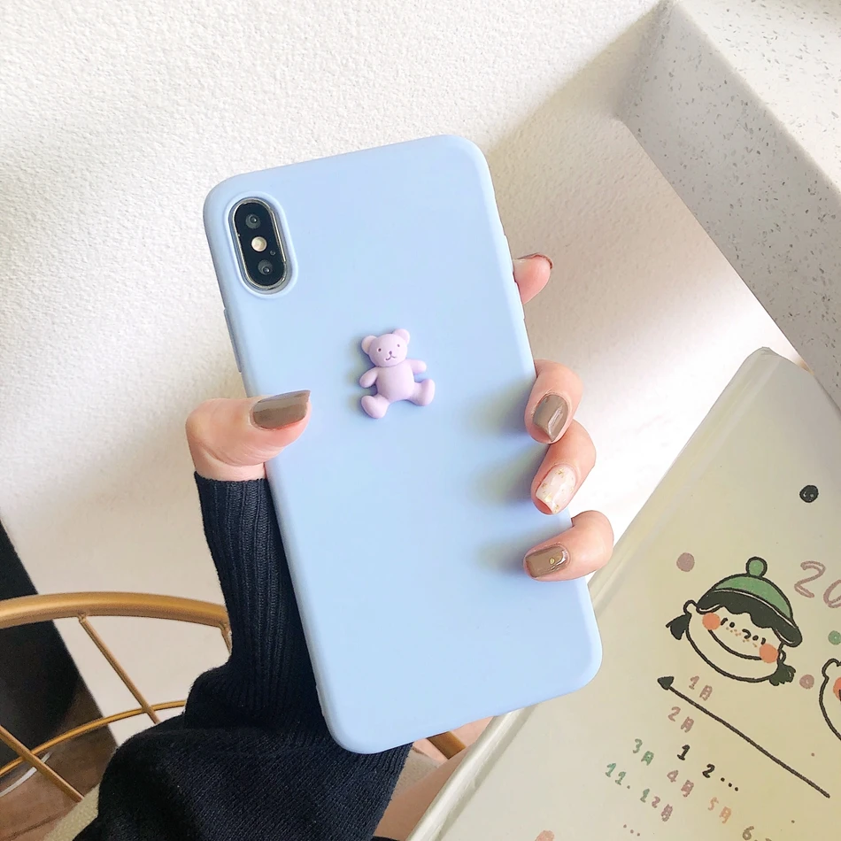 3D Cute Pig Dog Panda Bear DIY Case For Samsung A50 A70 A40 A20 A60 A80 Pizza Burger Cake Cover For Galaxy M10 M20 M30 Soft Case - Цвет: Bear F