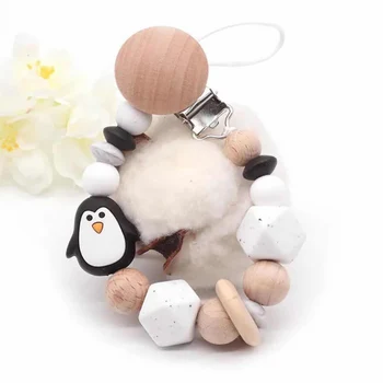 

Baby Pacifiers Newborn Cute Handmade Silicone Penguin Pacifier Chain Children Nipple Clip Chain Holder Hand Made for bebes