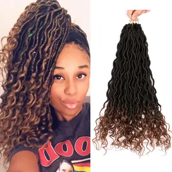 

DAIRESS 18" Faux Locs Crochet Hair Dreadlock Extensions With Curly Ends Faux Locs Crochet Braids 24 Stands Wavy Dreadlocks
