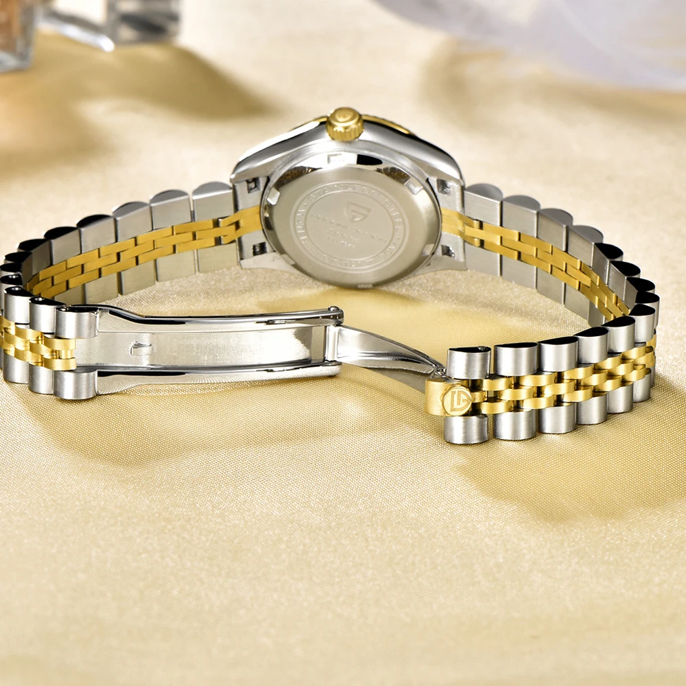 free drop shipping Automatic-self-Wind Female Watch gold silver stainless steel band waterproof auto date womens watches  (35)