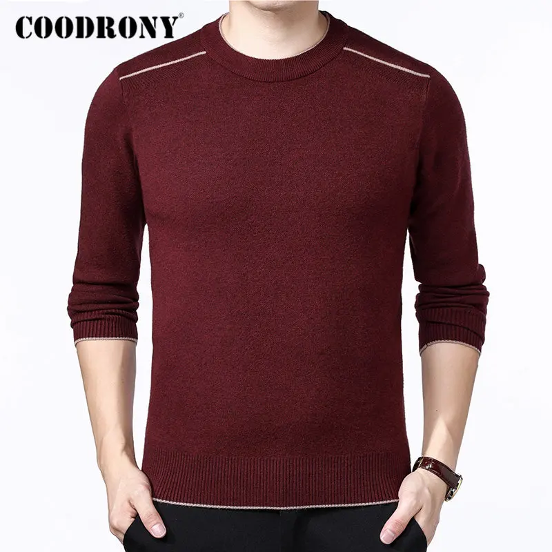 Красный COODRONY Brand Sweater Men Classic Casual O-Neck Pullover Men Autumn Winter Thick Warm Pull Homme Cashmere Woolen Knitwear 91108 - Цвет: Красный