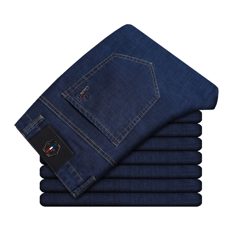 Navy blue Xuansheng, тонкие мужские джинсы,, летние, темные, новые, классические, прямые, стрейчевые, высокая талия, свободные, деним, широкие, большие, уличная одежда, джинсы - Цвет: Navy blue