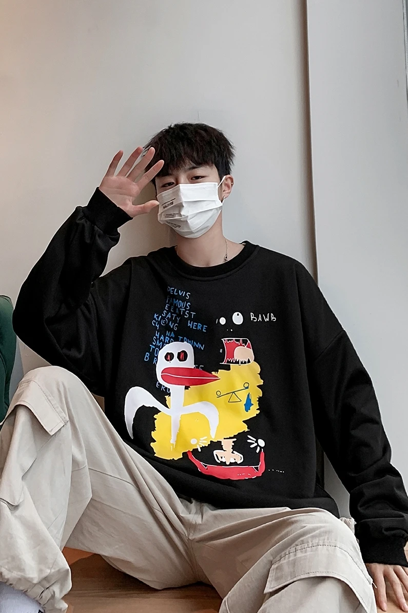 Новинка весна осень 2020 Молодежная свободная толстовка с принтом Pop граффити