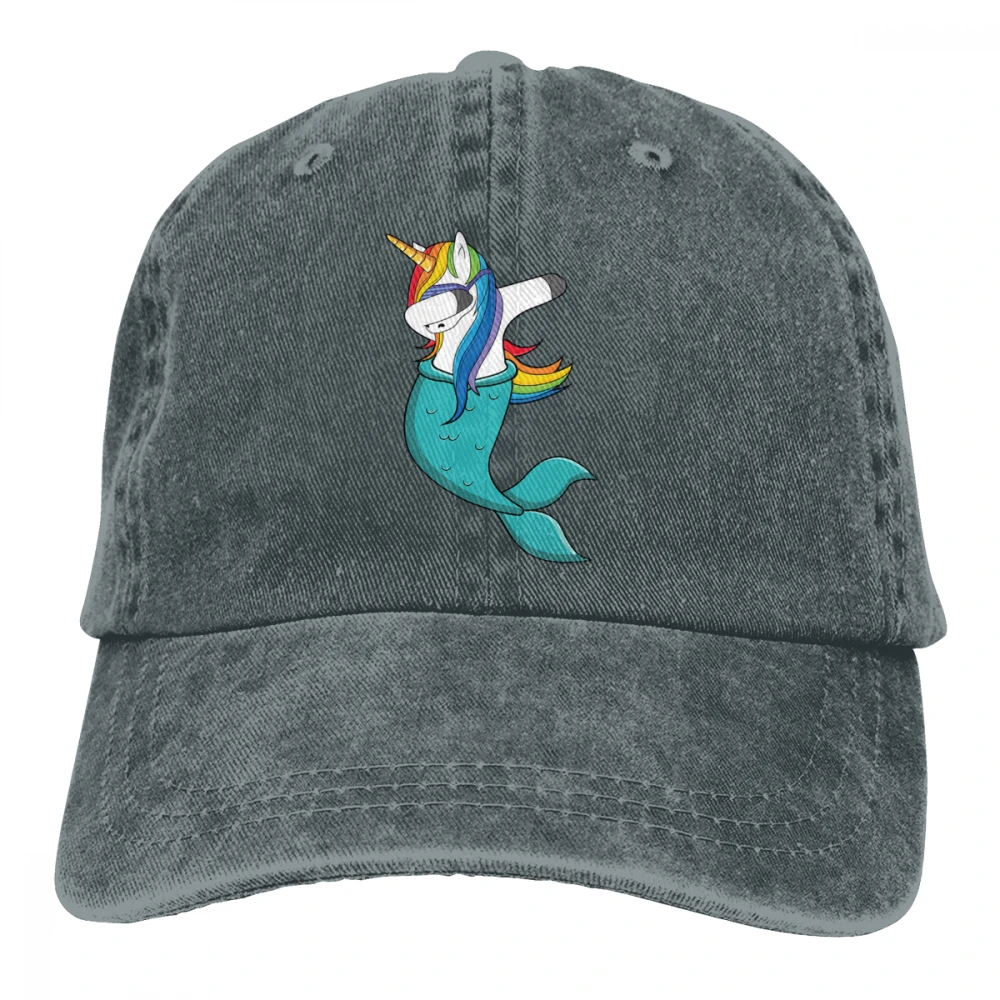 Начесывание Единорог Русалка Casquette черный унисекс Мужские Женские джинсовые бейсболка с ремешком кепки Регулируемый Гольф папа шляпа