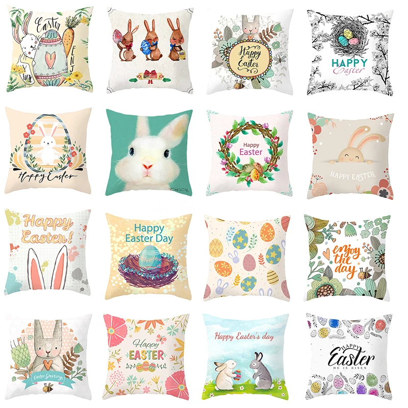 Cartoon Cushion Cover Rabbit Print Throw Pillow Covers Sofa Cushion Case Home Easter Decoration Polyester Pillowcase Kids Favor