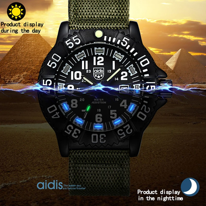 Мужские военные кварцевые часы Addies уличные спортивные светящиеся нейлоновые
