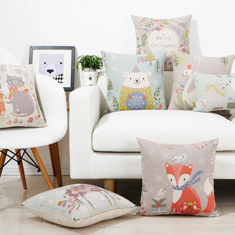 

Fashion Lovely Animal Pillow Cover Fawn Bear Fox Series Pattern Printing Throw Cushion Cover Living Room Sofa Home Decoration