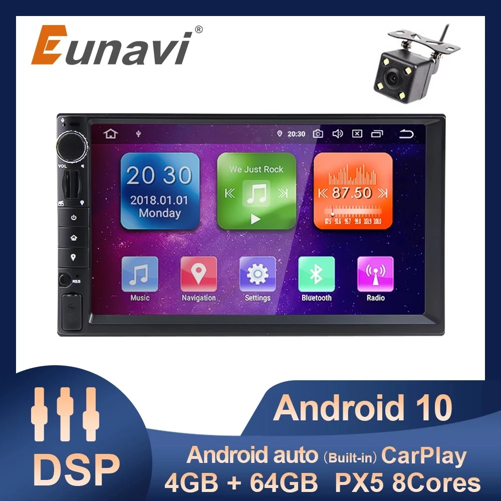 Eunavi DSP 2 Din Android Car Radio Multimedia Player Universal Autoradio Stereo Audio 4G 64GB HD Screen GPS Navigation NO DVD