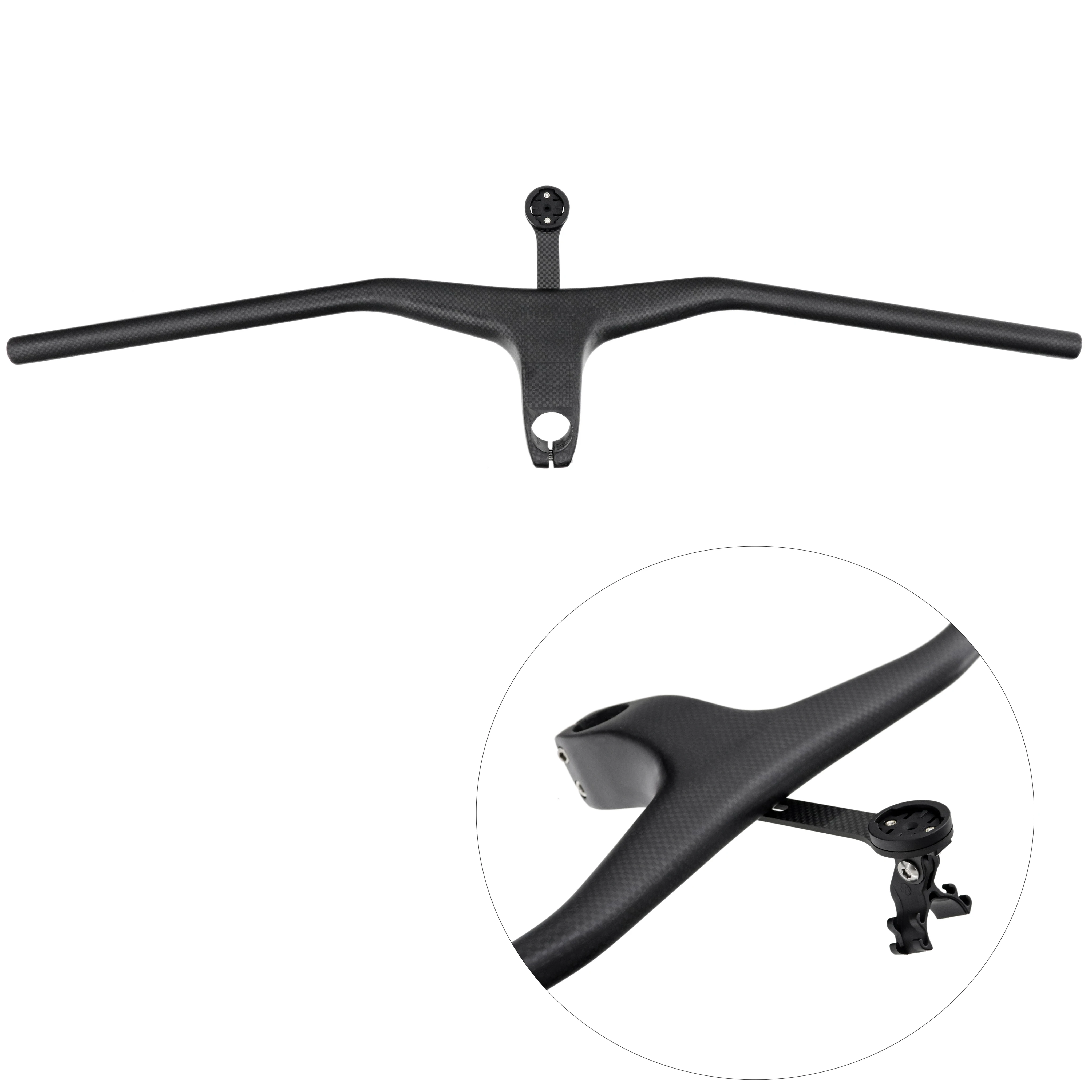 3K Carbon MTB Bicycle Riser-17 degree One-shaped Integrated Handlebar With Stem Black Matte Carbon MTB Handlebar