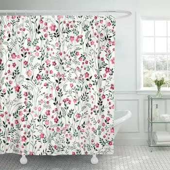 

Fabric Decorative Shower Curtain Curtains Set with Hooks Red Wild Floral Pattern Meadow Flowers On White Flower Twig Boho 60X72
