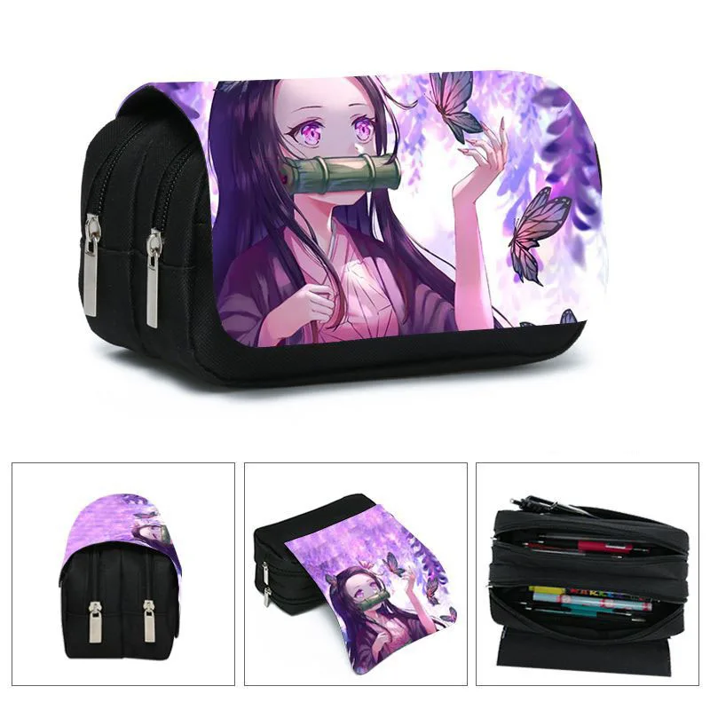 1Pcs Anime Demon Slayer Kimetsu No Yaiba Pencil Case Zipper Student Stationery Wallet Storage Bag School Season Gift