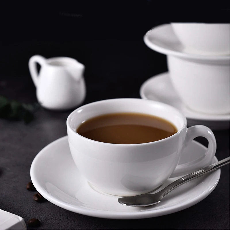 Pure White Ceramic Tea Cups & Saucer Set, Household Coffee Cups 2