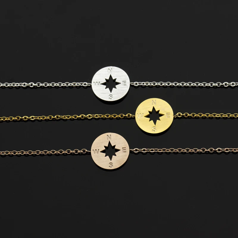 Изящный браслет с дисками минималистичные ювелирные изделия из розового золота браслеты с компасом для женщин цепочка из нержавеющей стали лучший друг подарок