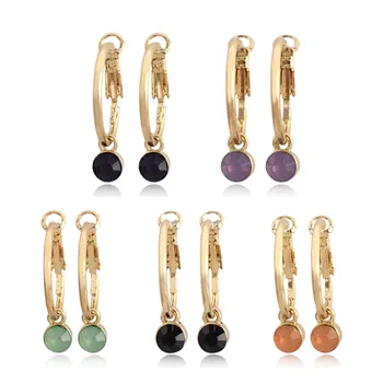 

New Korea Earrings for Women Wedding Accessories Small Gold Color Hoop Earrings Fashion 5 Color Acrylic Stone Pendant Earrings