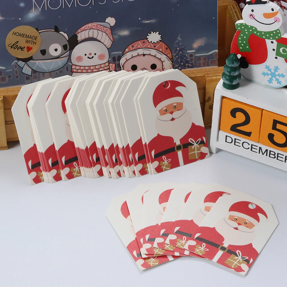 Kraft Paper Tags Gift Label Tags Handmade Tags 50PCS Merry Christmas DIY Kraft Tags Labels Gift Wrapping Paper Hang Tags Santa Claus Paper Cards Xmas Party Supplies