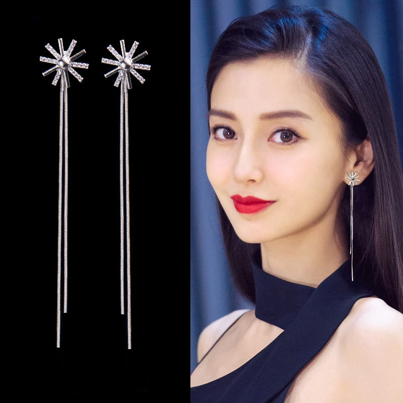 Корейские ювелирные изделия темперамент длинные кисточкой серьги earline личности Джокер простые снежинки серьги женские