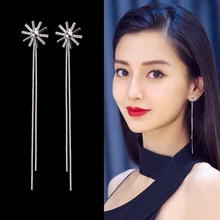 Корейские ювелирные изделия темперамент длинные кисточкой серьги earline личности Джокер простые снежинки серьги женские