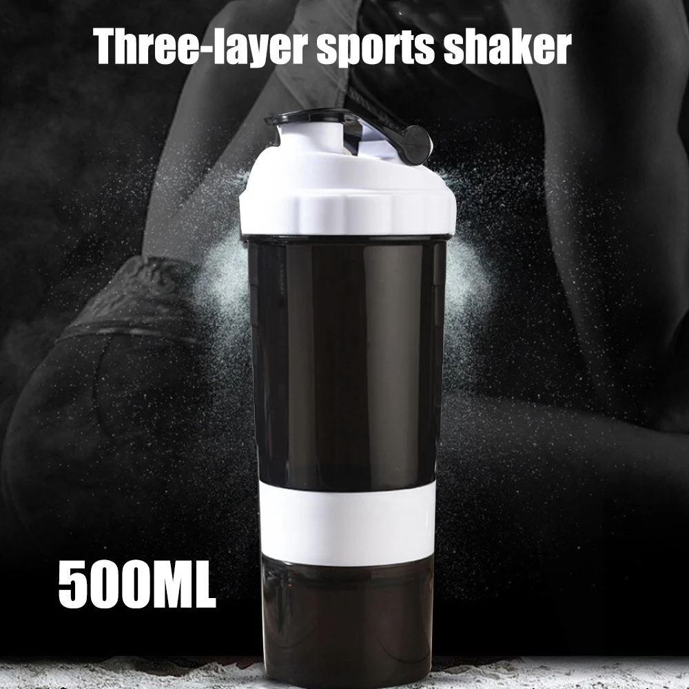 

Sport Bottle Shake The Cup Milkshake Drink Water Camping Strong Outdoor Kettle 500ml Three Layers Work out Fruit Juice Travel