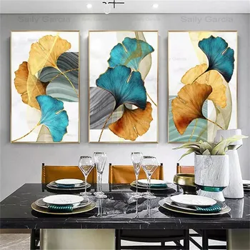 

Blue Green Fresh Leaf Plant Abstract Poster Natural Canvas Wallpaper for Home Bedroom Office Hotel