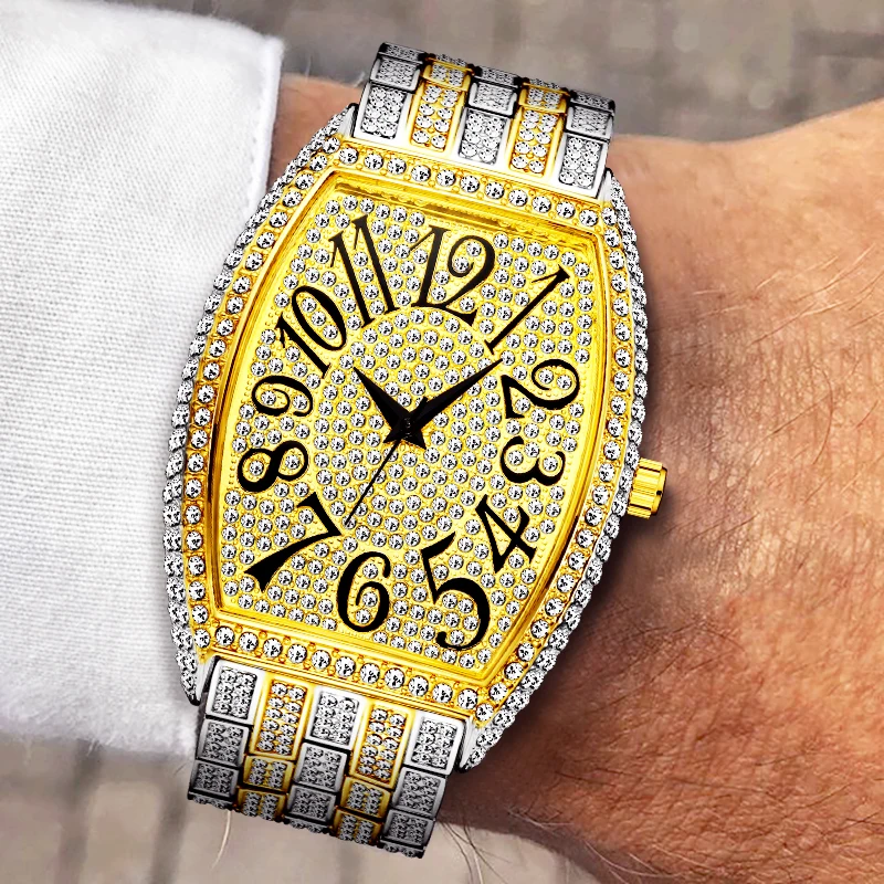 

Frank Same Design Luxury Brand Two Tone Gold Watch Hip Hop Muller Mens Tonneau Watch Top Luxury Brand Iced Out Watch Male Gift