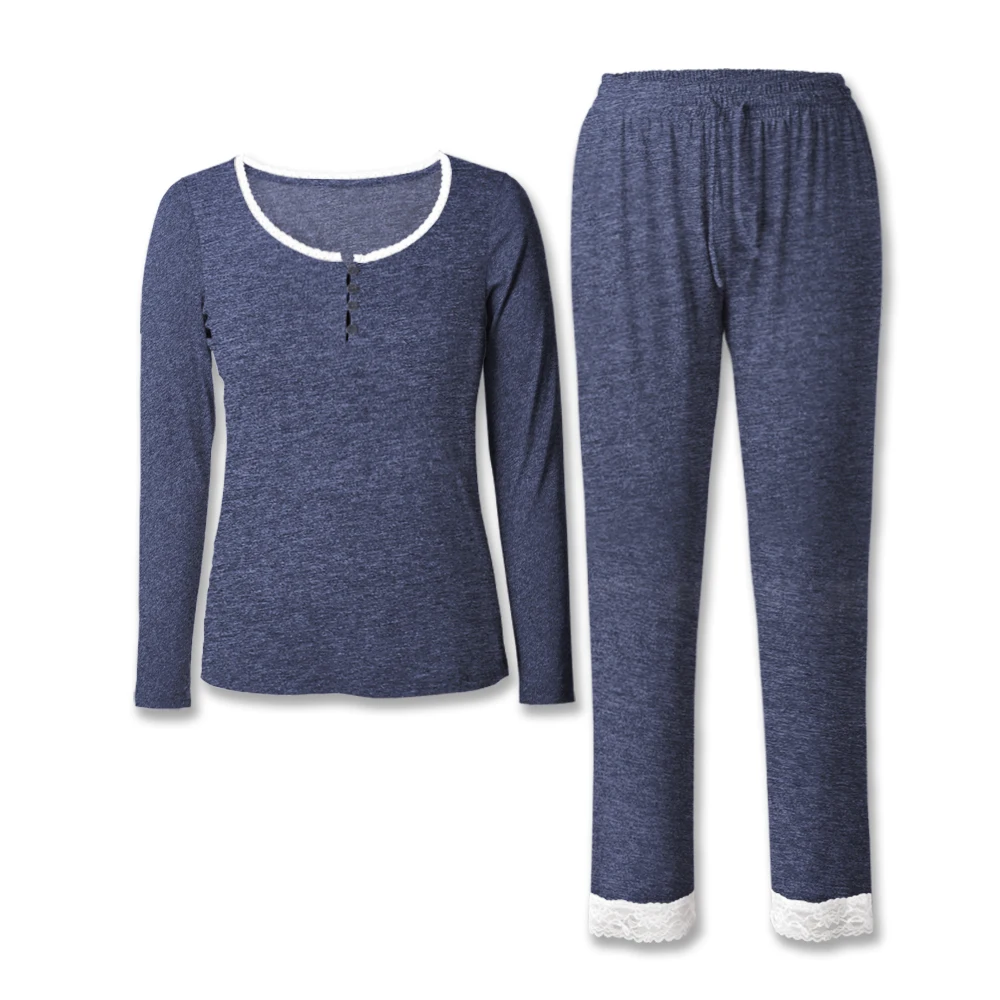 

Neatie Kiddie Solid Women Pajamas Set Home Lounge SetS Soft Clothes Long Sleeve Top Full-length Pants Sleep Nightwear Pajamas
