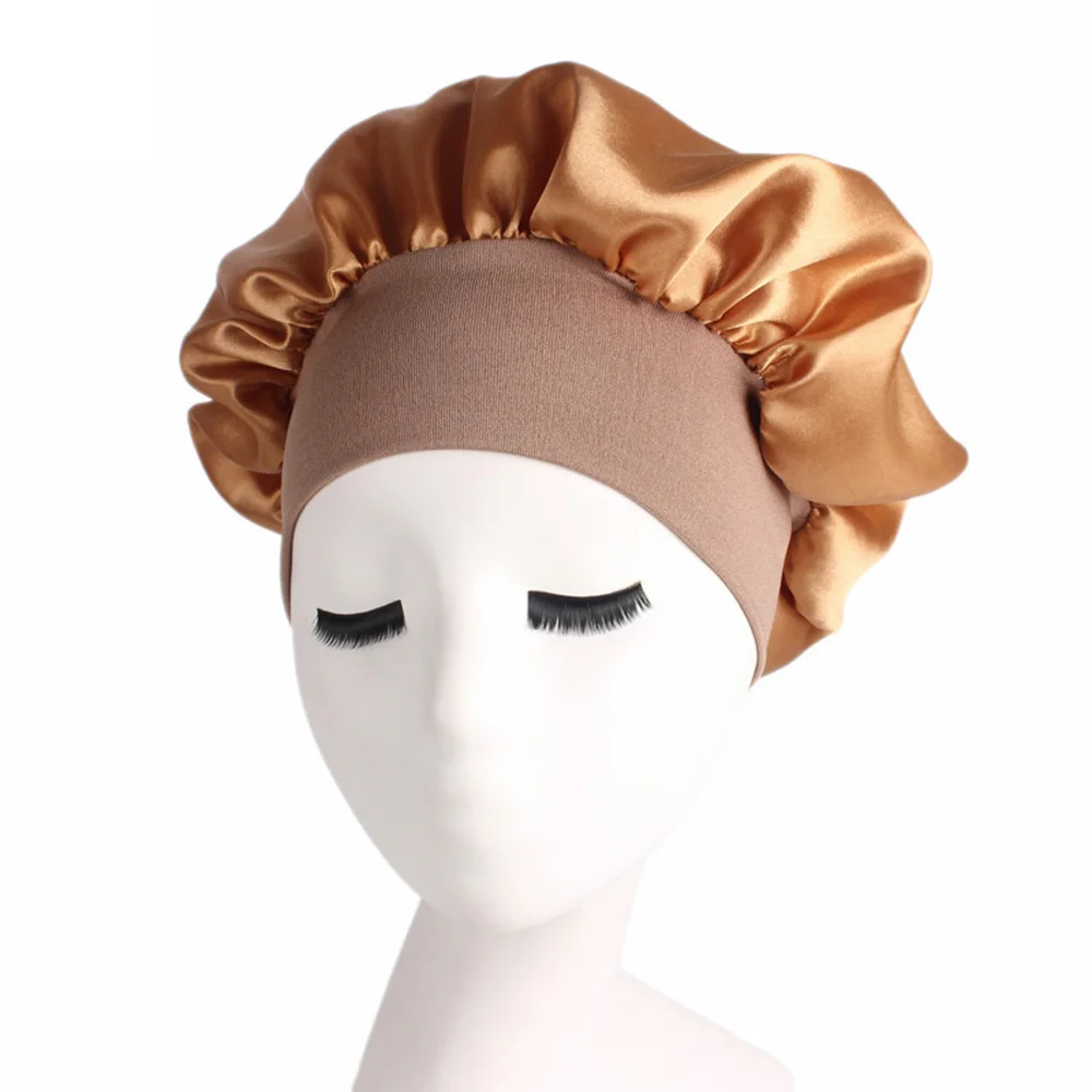 Женский атласный головной платок, шапочка для сна, шелковая шапочка для волос, головной убор, высокая Растяжка, ночная шапочка, шапочка для химиотерапии - Цвет: gold