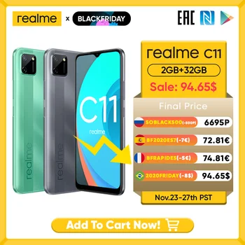 

Realme C11 Mobile Phones 6.5inch 5000mAh Big Battery 40days Long Standby 3-Card Slot Android Smartphone 13MP Xiao mi Telephone