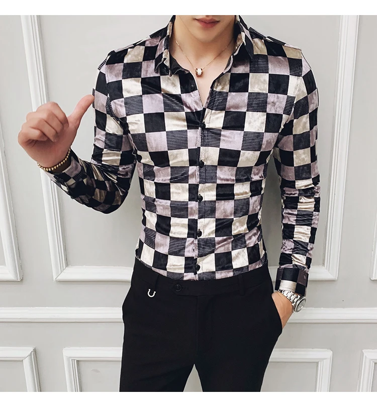 Деловая офисная рубашка клетчатые бархатные рубашки клетчатые Camisa Hombre облегающие мужские модные уличные ретро мужские повседневные рубашки из хлопка