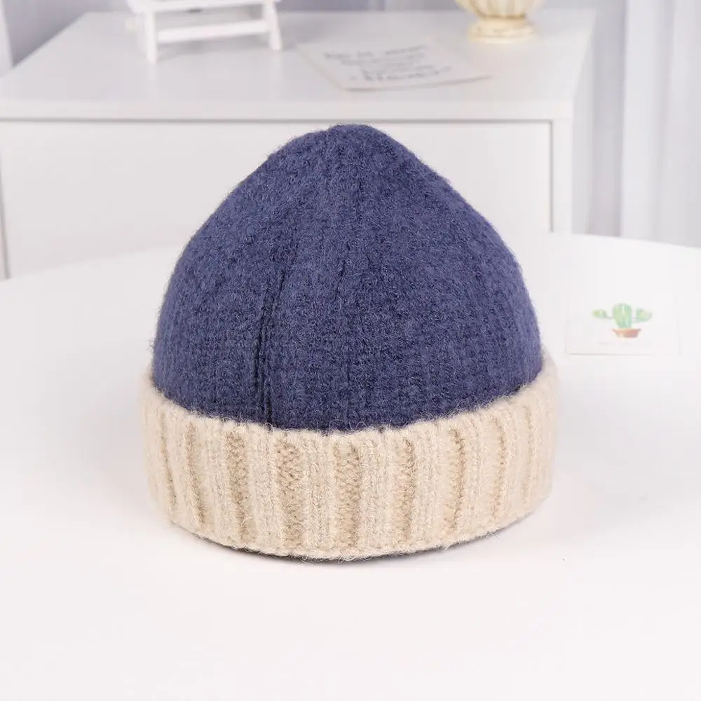 Beanie hat Baby зимняя шапка для девочки шапка, шапки-бини для малышей Детские шляпы вязаная шапка для мальчиков и девочек, Повседневное однотонные Цвет в армейском стиле - Цвет: Синий