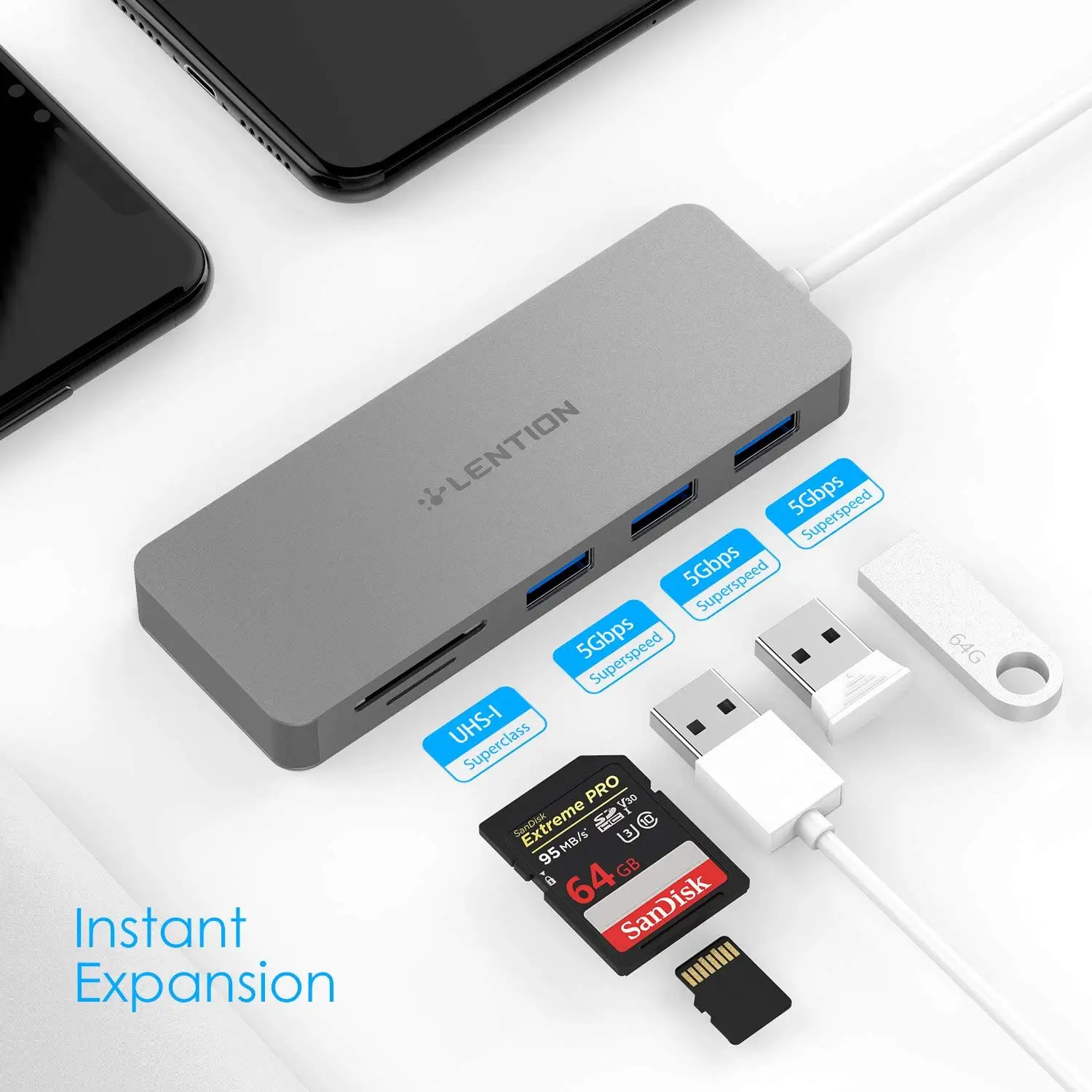 USB-C концентратор с USB 3,0 портами и SD/TF кард-ридер совместимый MacBook Air,- MacBook Pro, многопортовый адаптер type C