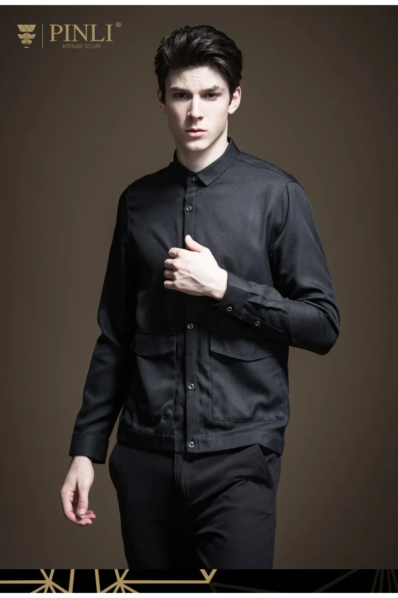 Blusas Pinli осень повседневные рубашки полный новая мужская одежда отложной воротник чистый цвет Молодежная рубашка с длинными рукавами Топ B193313218