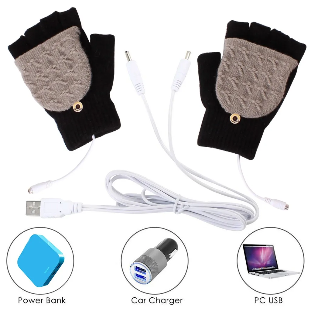 Вязаные перчатки для женщин, мужчин, унисекс, девочек, Usb, флип, перчатки на пол пальца, зимние, сохраняющие тепло, варежки, модные, многофункциональные, женские перчатки