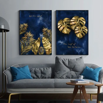 

Modern Home Decoration Tropical Plant Leaves Blue Abstract Canvas Art Painting Print Poster Picture Wall Living Room Decor