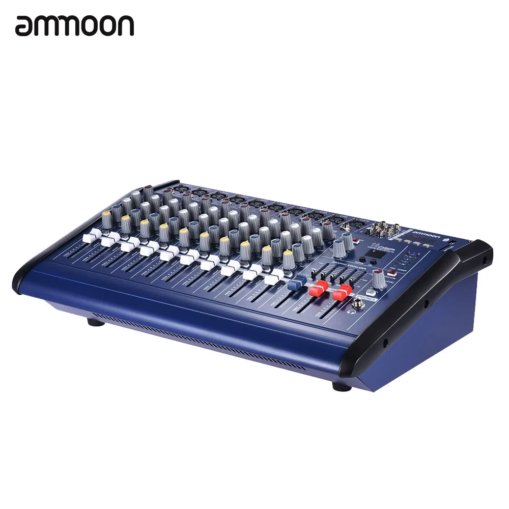 

ammoon 10 Channels Powered Mixer Amplifier Digital Audio Mixing Console Amp with 48V Phantom Power USB/SD Slot for Recording DJ