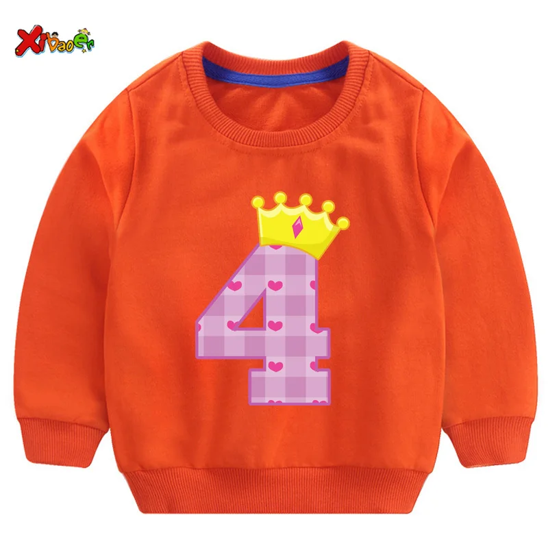 Футболка на день рождения для девочек от 2 до 4 лет; свитер для малышей; детские толстовки с героями мультфильмов; Классная осенняя одежда для маленьких детей; Милая одежда с длинными рукавами - Цвет: sweatshirt orange
