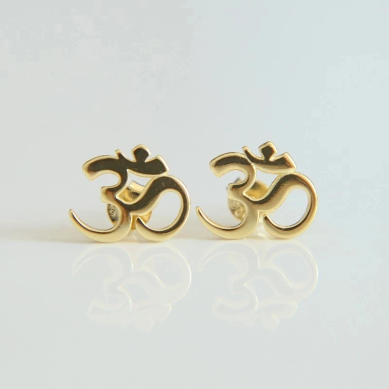 2022 Hot Sale Fine 925 Sterling Silver Cute Girl Yoga Om Ohm Sign CZ Stud Earring For Elephant Women Fashion Jewelry Party Gift 