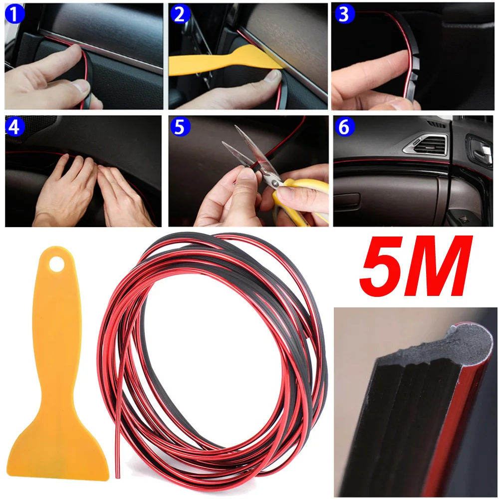 

1x Universal Car Red Door DIY Stickers Moulding 5 Meter Strips Trim Replacement