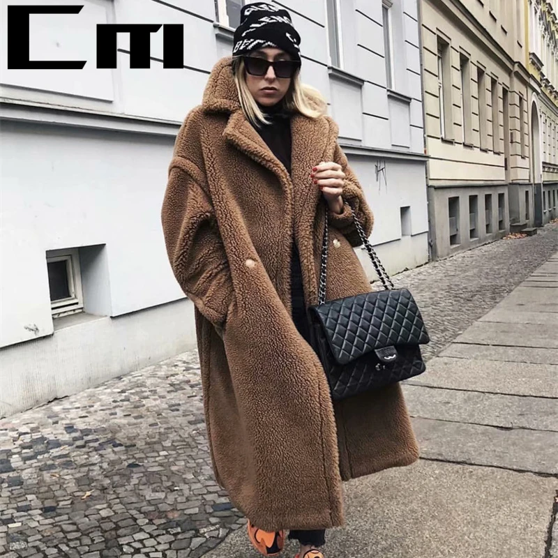 

Winter Casual Solid Teddy Coat Women Long Sleeve Fleece Long Jacket Turn Down Collar Lamb Fur Coat Outerwear Chaquetas Mujer