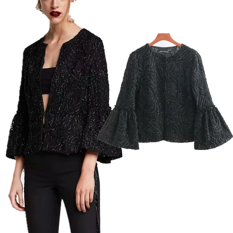 

Autumn New Style Europe And America WOMEN'S Dress-Style Flash Cord Joint Loose-Fit Cropped Jacket Tops W2269