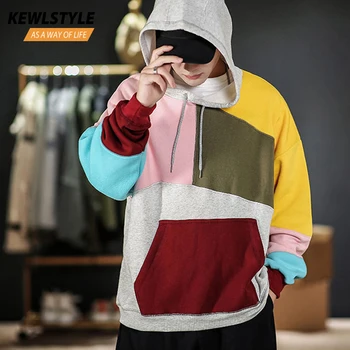 

Men's selected Korean fashion harajuku hoodies hat sweatshirts men autumn hip hip spliced patchwork streetwear hoody men HD55