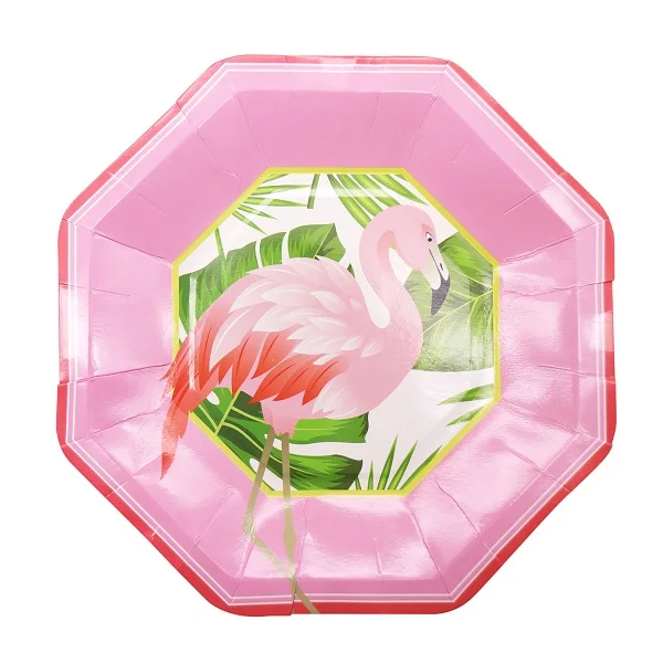8 pcs Plates Детские вечерние салфетки на день рождения, розовые/синие, золотые, фольгированные, бумажные салфетки под чашки вечерние, сделай сам, украшение фламинго, Одноразовые столовые принадлежности - Цвет: 8 pcs Plates