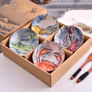 

4PCS/Lot Japanese Creative Ceramic Bowl Wood Chopsticks Blue and White Porcelain Rice Noodle Soup Bowls Kitchen Accessories Gift