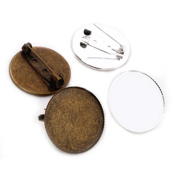 

New Fashion 10pcs 25mm Inner Size Bronze Silver Plated Brass Material Brooch Simple Style Cabochon Cameo Base Setting