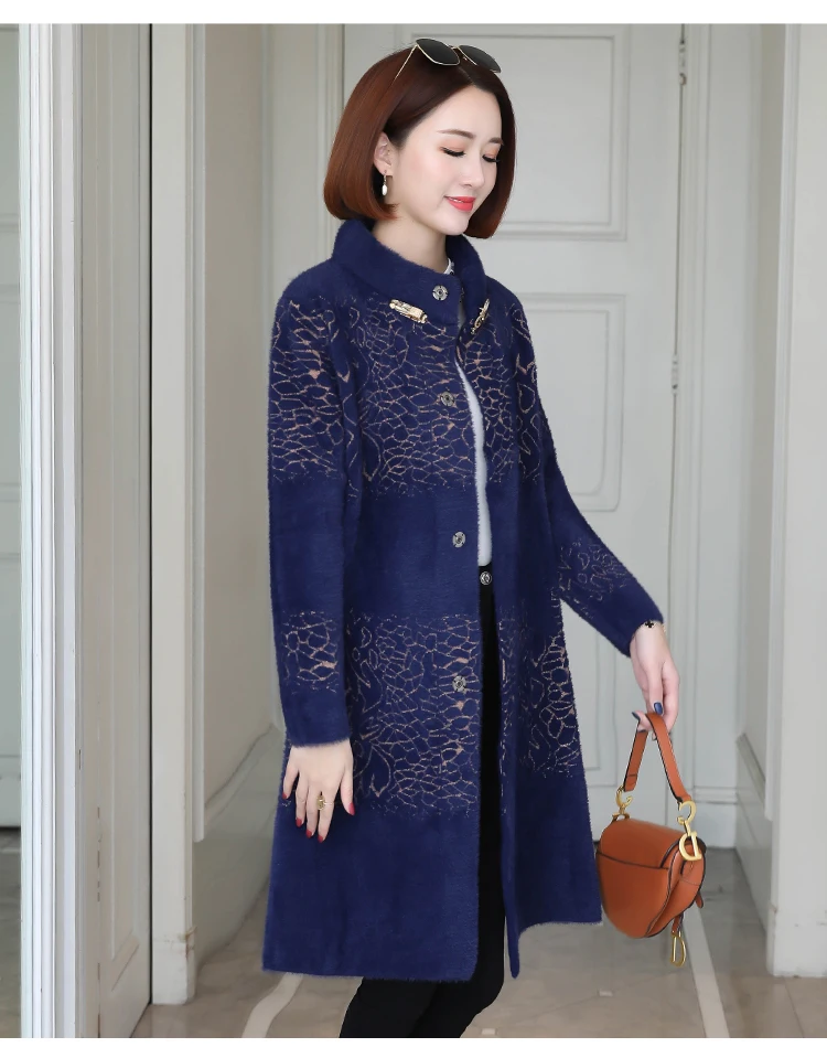 Noble fashion in the fall and winter of imitated mink wool coat in the new popular long overcoat